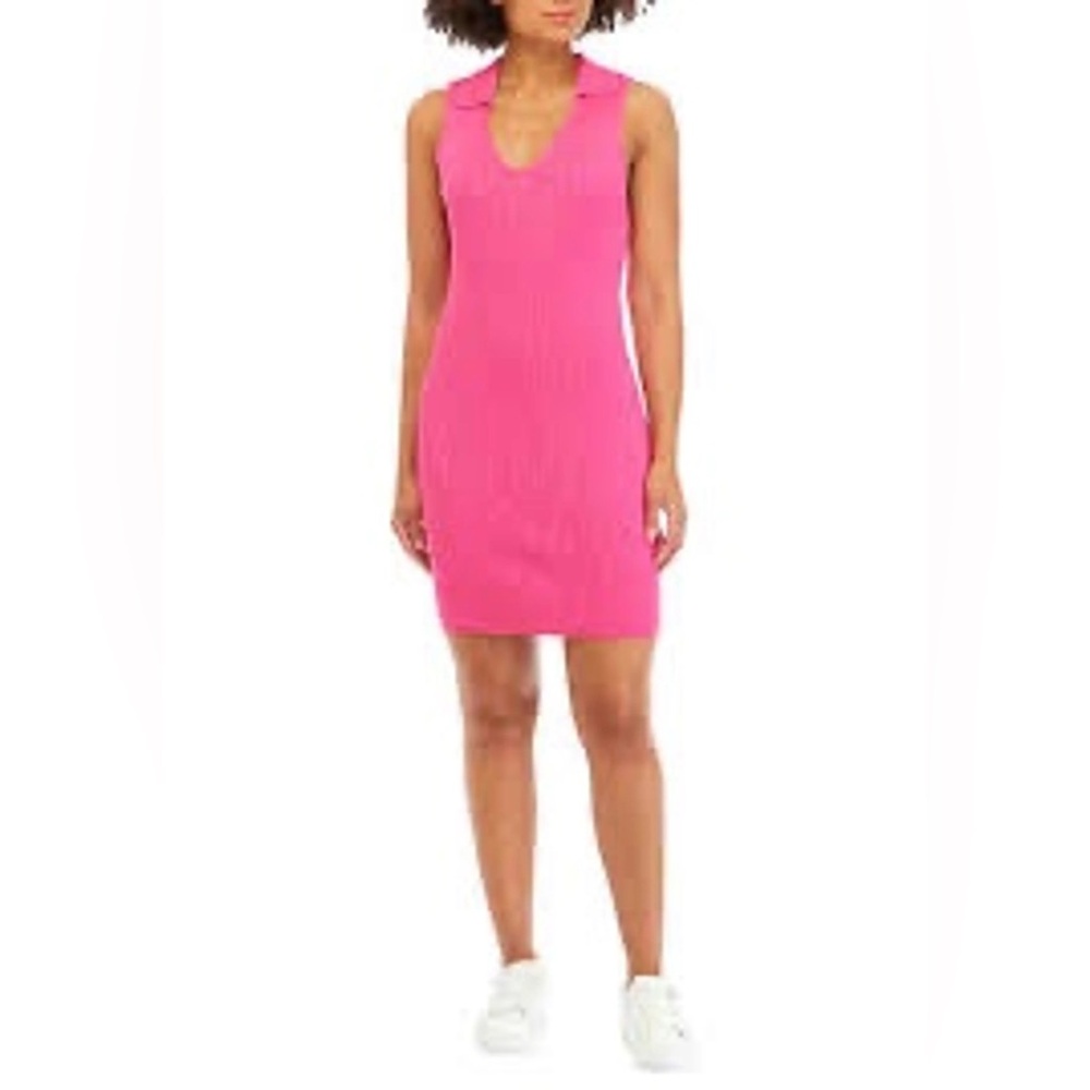 crown and ivy‎ cabana collared polo sleeveless dress ribbed hot pink size large